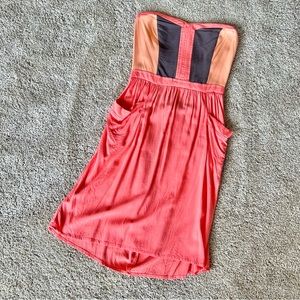 Women’s (S) Strapless Stretchy Pink Colorblock Strapless Dress with Pockets